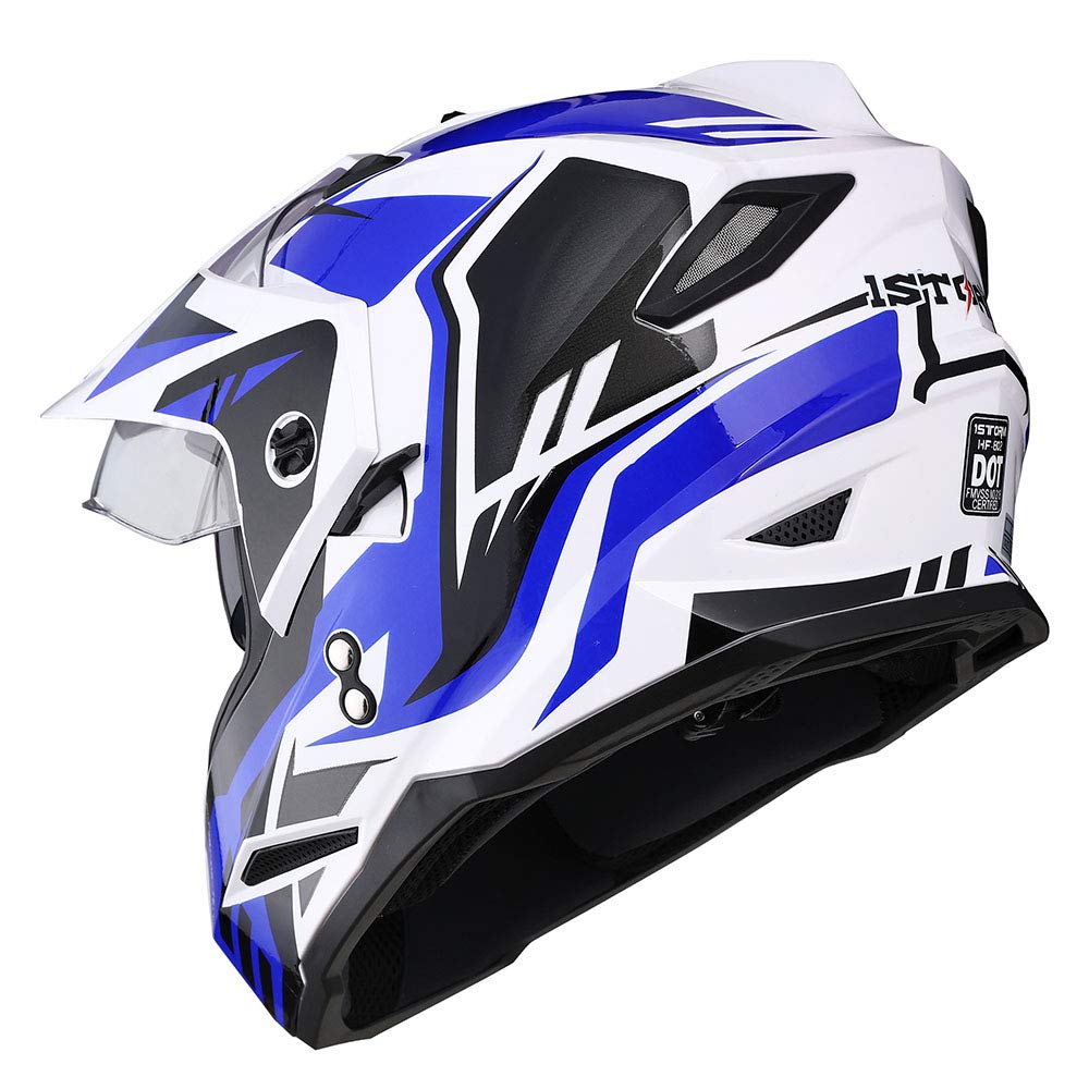 1Storm Dual Sport Motorcycle Motocross Off Road Full Face Helmet Dual Visor Storm Force Blue, Size Xxl