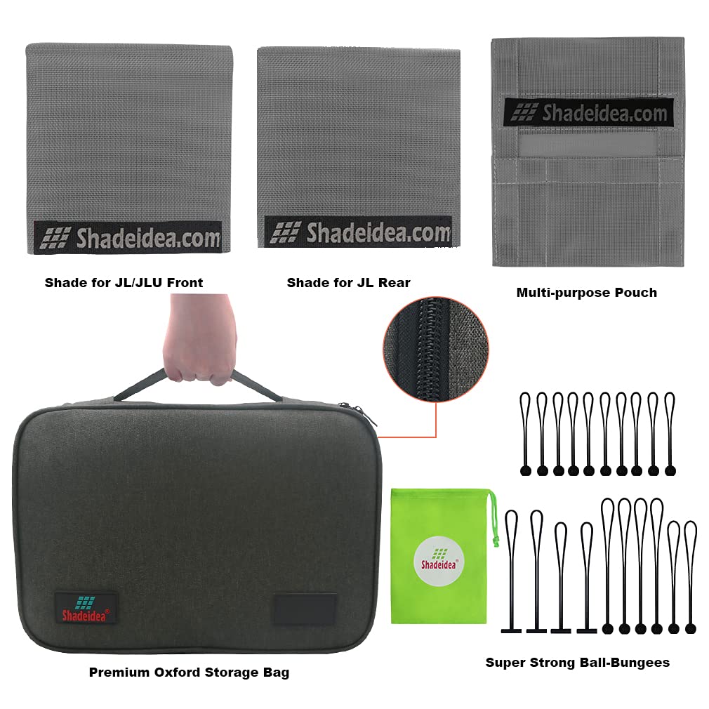 Shadeidea Jl Sun Shade Top For Jeep Wrangler 2 Door Top Sunshade (2018-2023), Front & Rear - Gray Mesh Screen Wrangler Cover, Uv