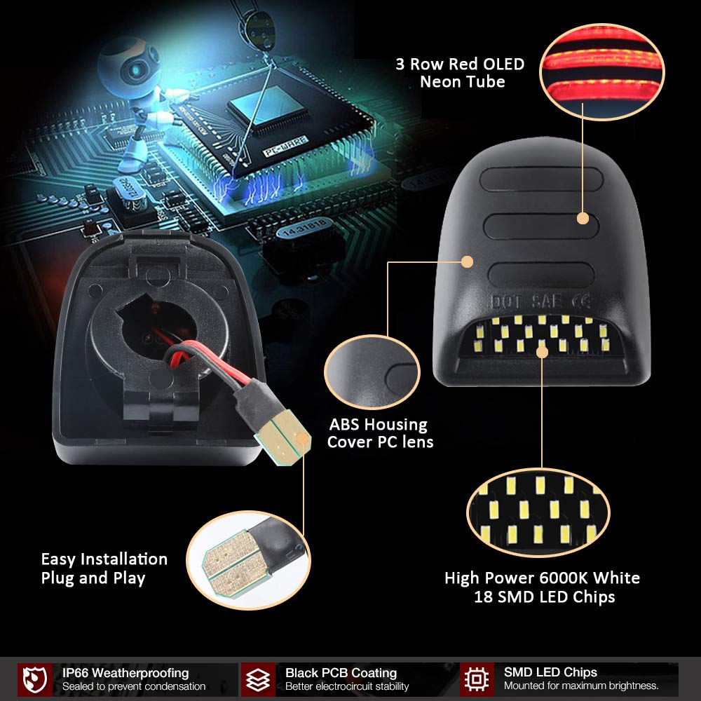 D-Lumina Led License Plate Lights Tag Lamp Assembly W/Red Oled Neon Tube Compatible With Chevy Silverado Gmc Sierra 1500 2500 3500 Suburban Tahoe Cadillac Escalade Ext, 6000K White 2-Pieces