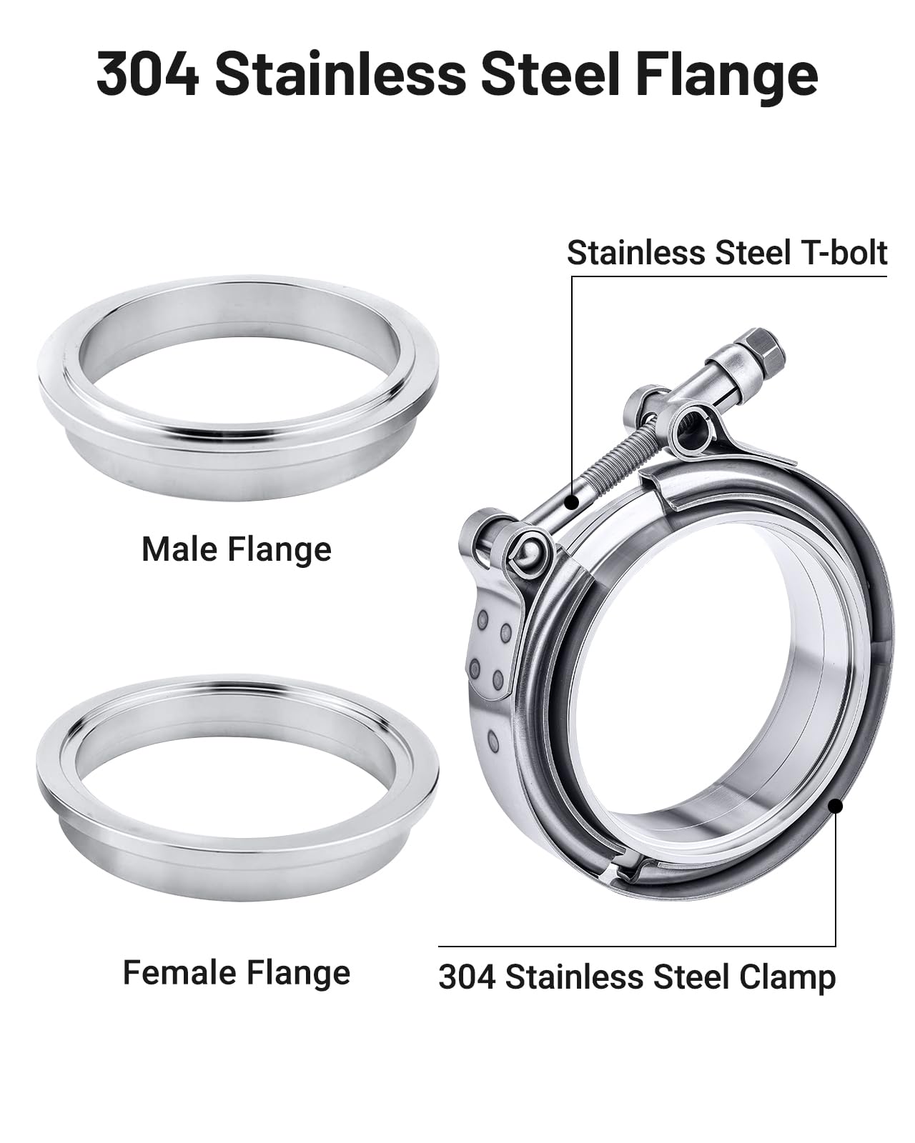 Evil Energy V Band Clamp With Flange Male Female Stainless Steel (4, 3.5'')