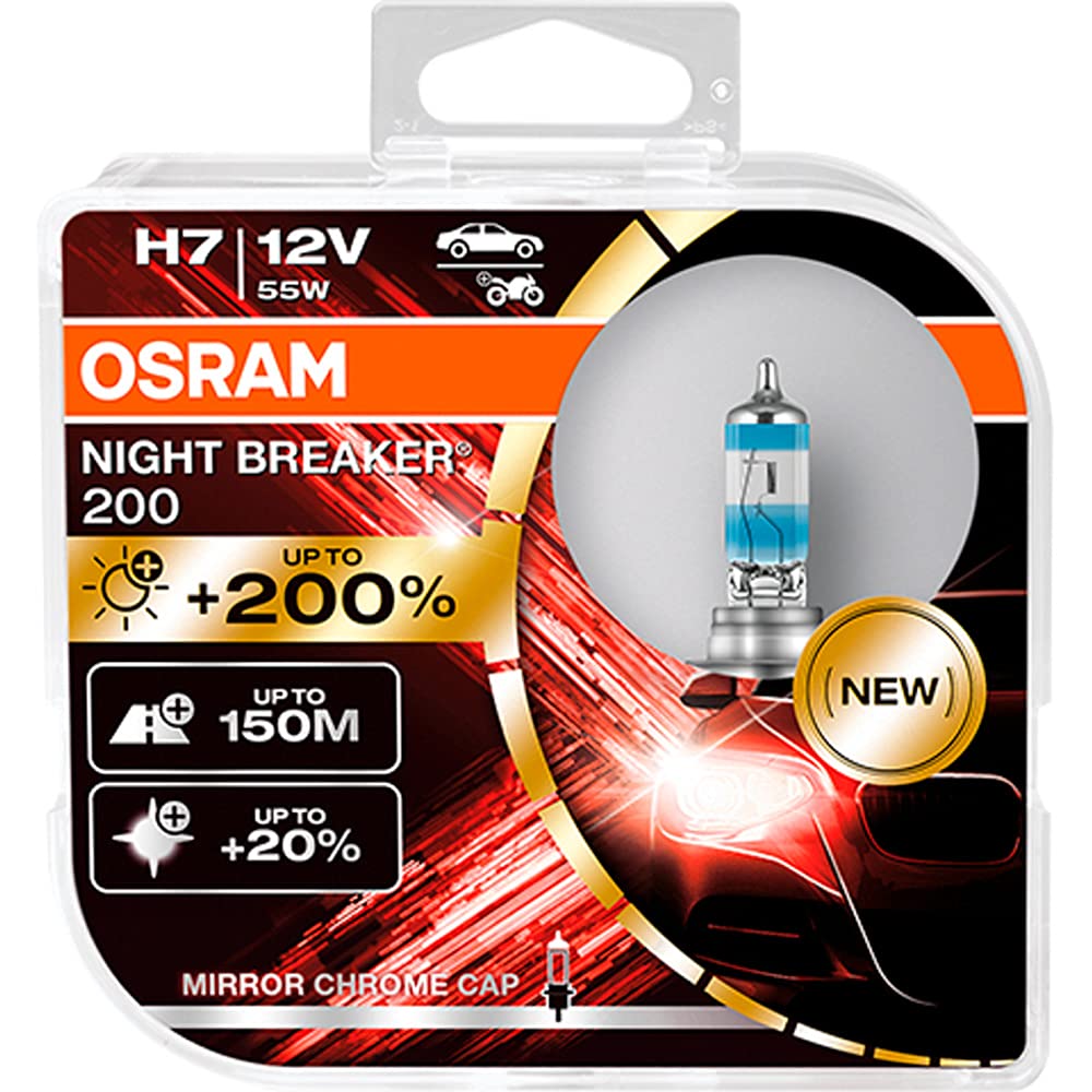 Osram Night Breaker 200, H7, 200% More Brightness, Halogen Headlight Lamp, 64210Nb200-Hcb, 12V, Duo Box (2 Lamps)