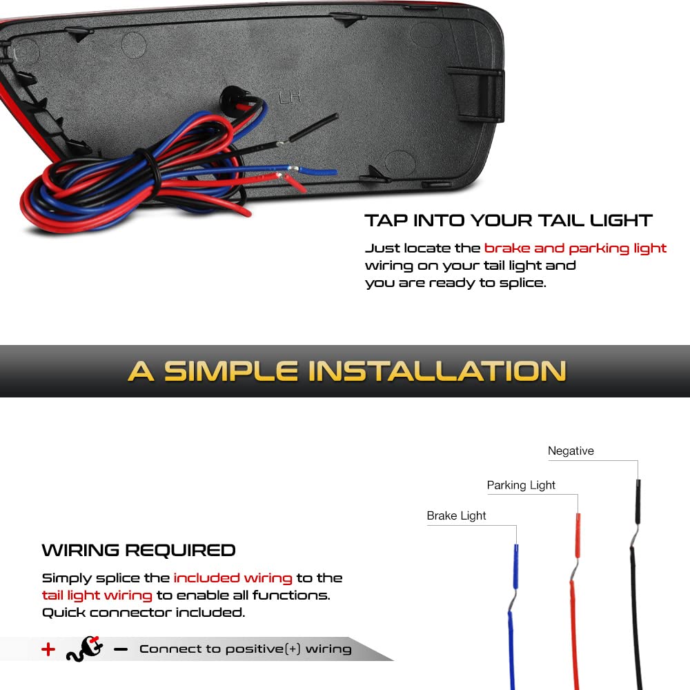 VIPMOTOZ [Dual Function]Full LED Rear Bumper Reflector Brake Lights Compatible With 2011-2021 Grand Cherokee Compatible with Dod