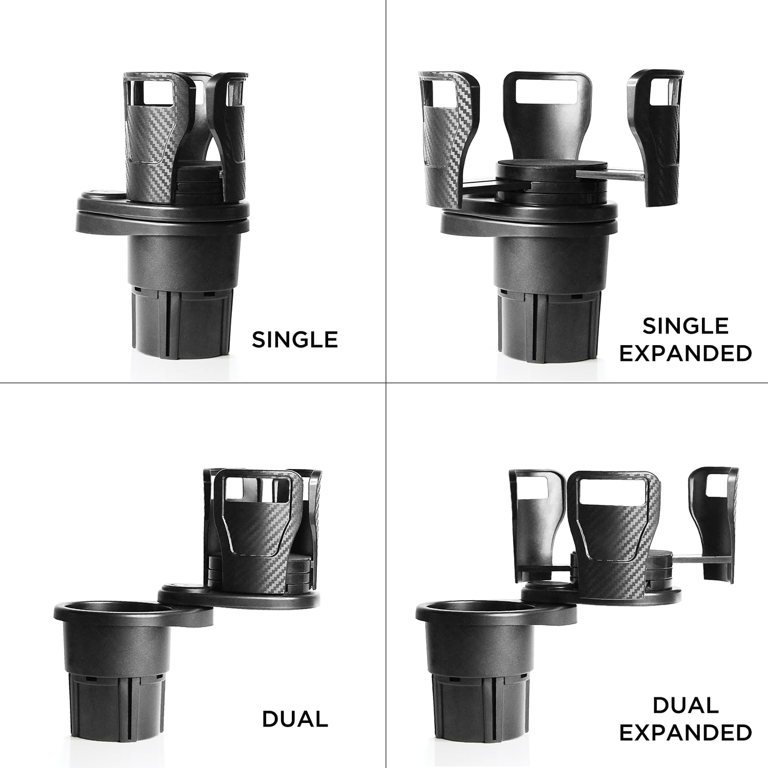 Limitless Dual CupStation - 2-in-1 Expandable Cup Holder with 360 Rotating Base - Black