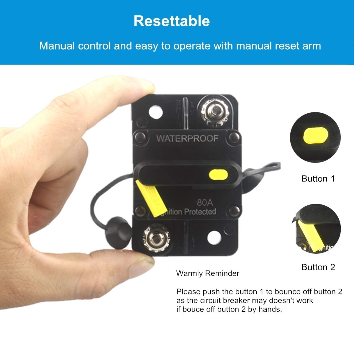 Wohhom 80 Amp Circuit Breaker Dc 12V-48V Waterproof 30A-300A Manual Reset Fuse Inverter For Trolling Motor Auto Car Rv Marine Bo