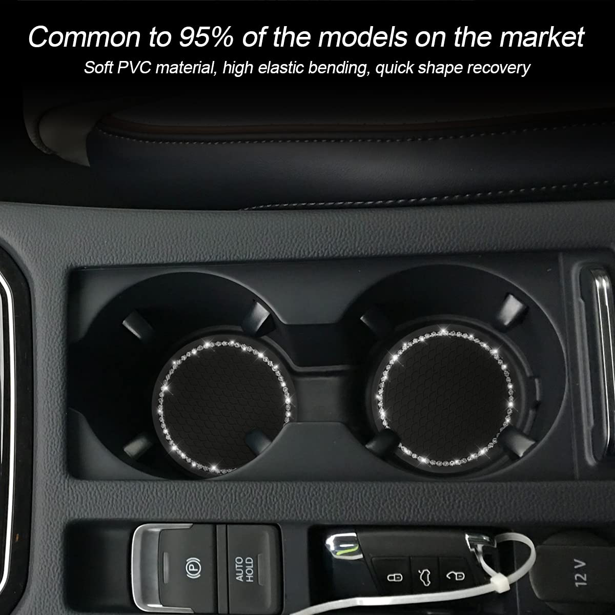 Car Bling Cup Holder Coaster, 2 Pack 2.75 Inch Crystal Rhinestone Car Cup Holder Insert Coaster,Universal For Cars, Vehicles, Suvs, Car Interior Accessories For Women And Men (Black/White)