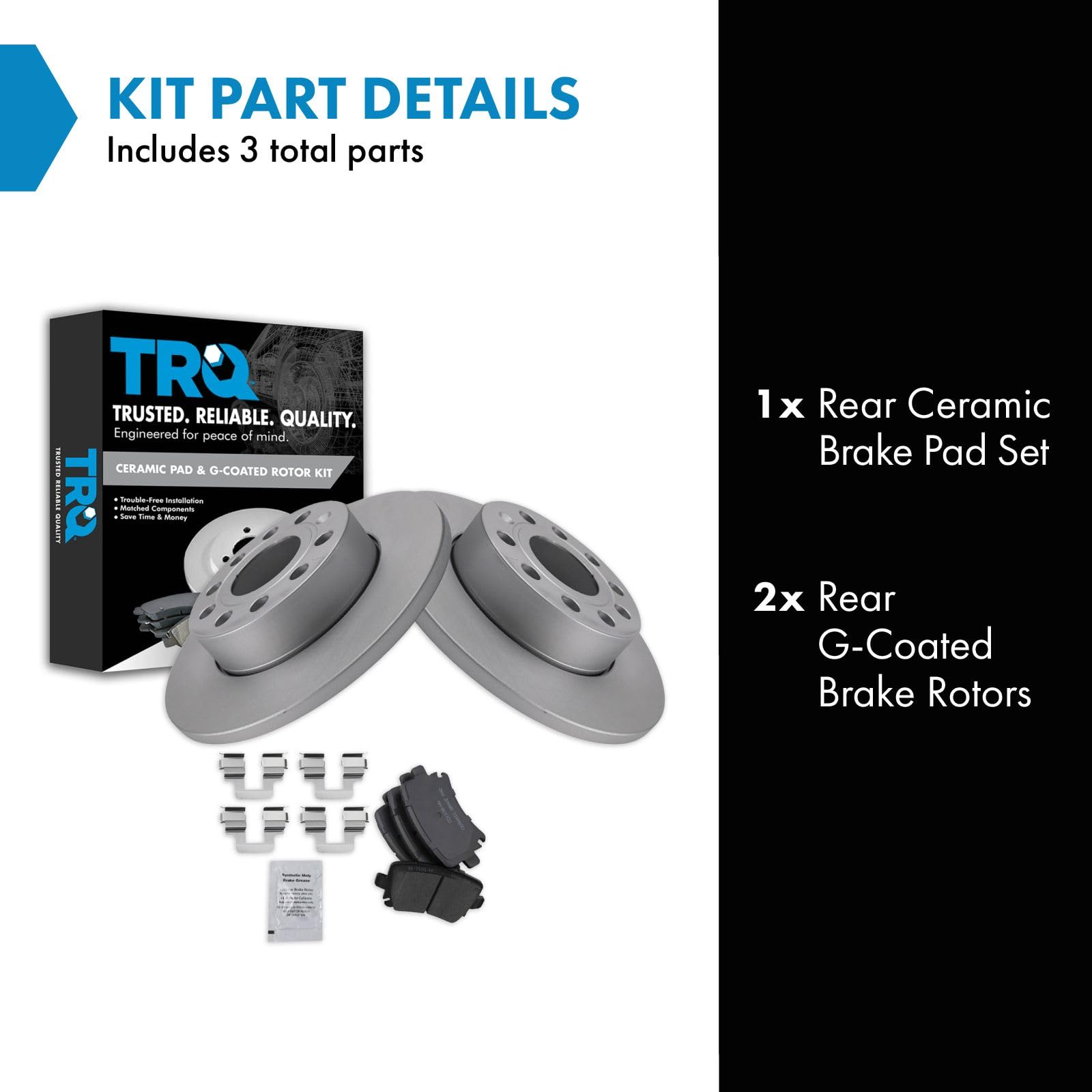 Trq Rear Brake Pad & Rotor Kit Brake Pads Brake Rotor Ceramic Solid Premium G-Coated Compatible With 2008-2010 Audi A3 A3 Quattr