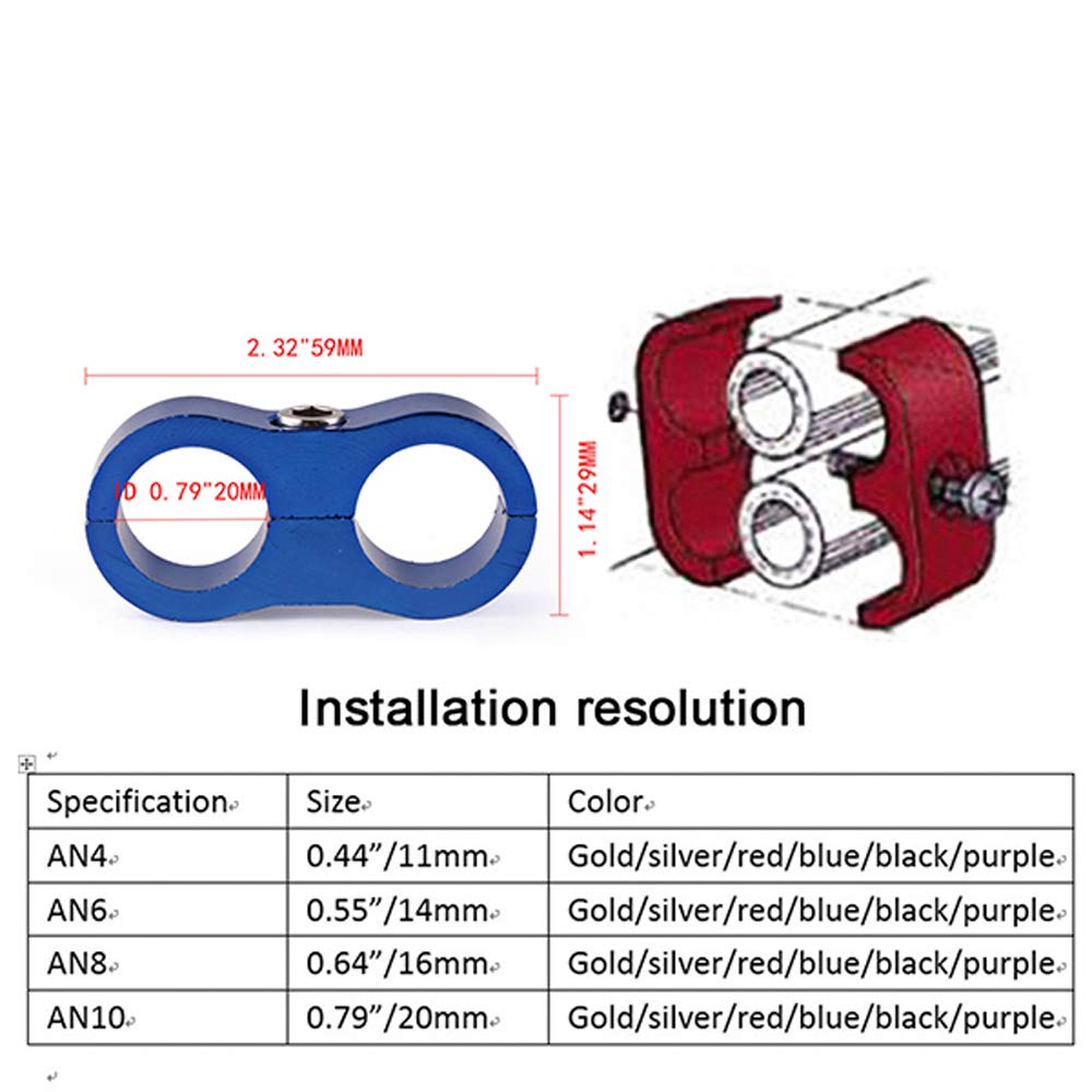 10An Hose Separator Clamp Aluminum Fuel Line Mounting Clamp Divider Hose Fitting Adapter Fit For 5/8 Fuel Line, Oil Line, Brake