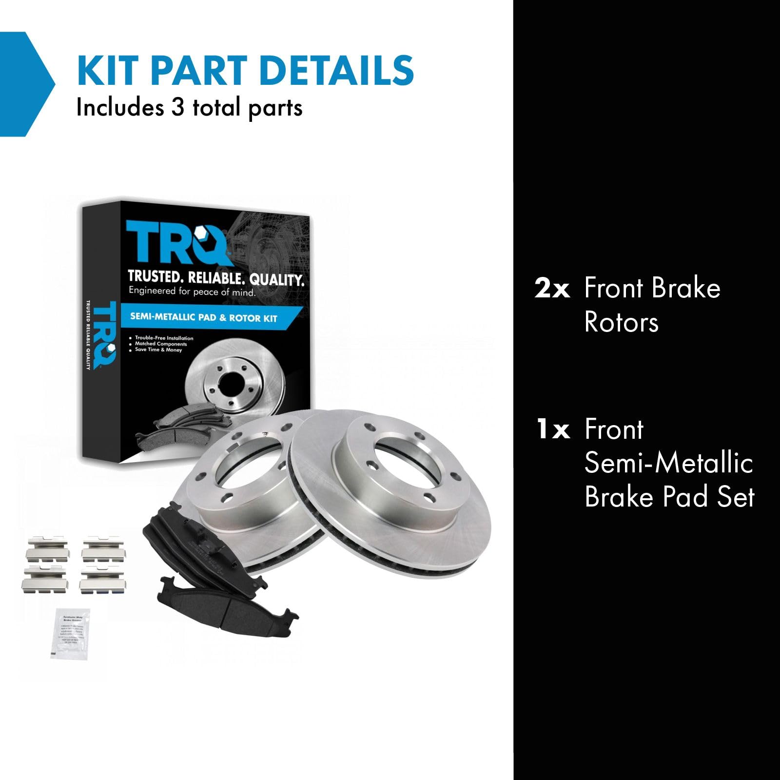 Trq Front Brake Pad & Rotor Kit Brake Pads Brake Rotor Semi-Metallic Compatible With 1994-1996 Ford Bronco F-150