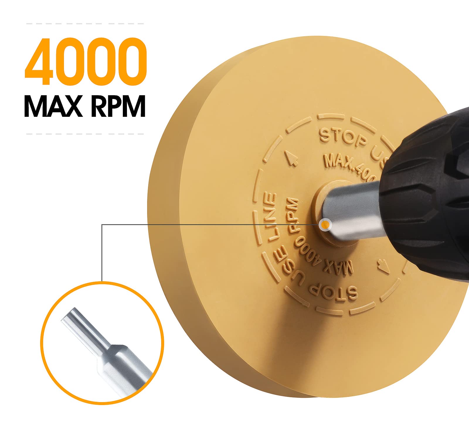 Luckyguard Decal Remover Eraser Wheel - Yellow Rubber - Compatible With Home Power & Pneumatic Drills