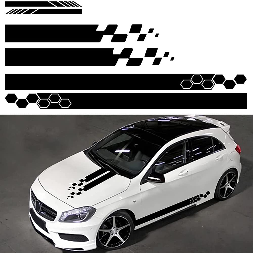 RoJuicy 5 Pieces Vinyl Car Side Stickers Decorative Auto Body Racing Sports Decals Car Truck DIY Decal Stripes Vinyl Sticker Acc