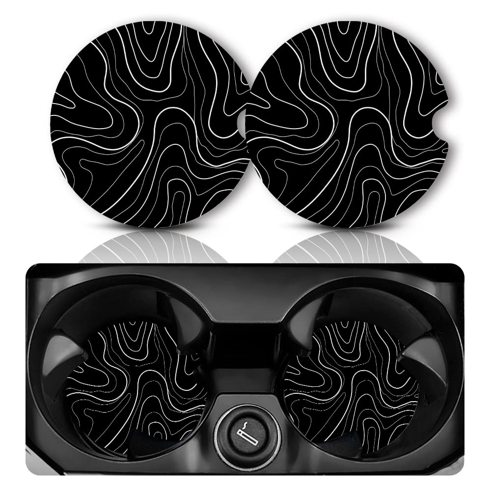 Topographic Anti-Slip Rubber Car Cup Mat with 2 Pack Cup Holder Coasters for Men & Women, Cute Interior Accessories