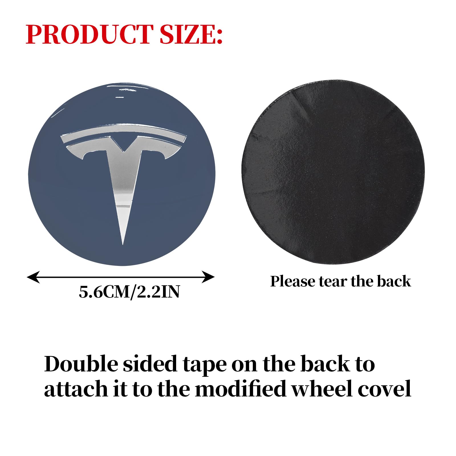 Knomix 4 Pack Aluminum Waterproof Wheel Cover Center Emblem Sticker for Tesla Model 3 Model Y 56mm Hubcaps Wheel Rim Cover (Dust