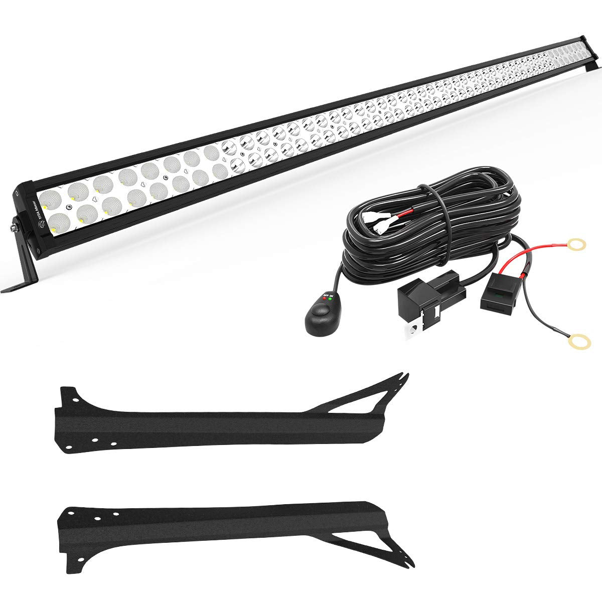 Yitamotor Led Light Bar 52 Inches Light Bar Compatible With 1997-2006 Wrangler Tj With Mounting Brackets And Switch On/Off Wiring Harness 300W Spot Flood Combo Off Road Lights 12V -Like New