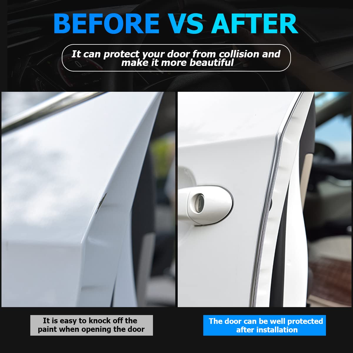 Blilo Car Door Edge Guards, 16Ft U Shape Door Edge Trim, Rubber Molding Auto Door Edge Seal Protector, Anti-Collision Vehicle Pr