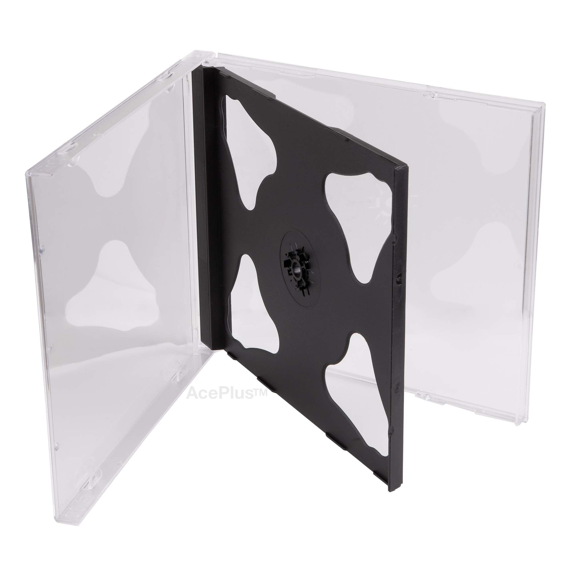 Aceplus Black Double Cd Jewel Cases Assembled In 10.4Mm Standard Size With 2-Disc Hinge Tray (50-Pack)