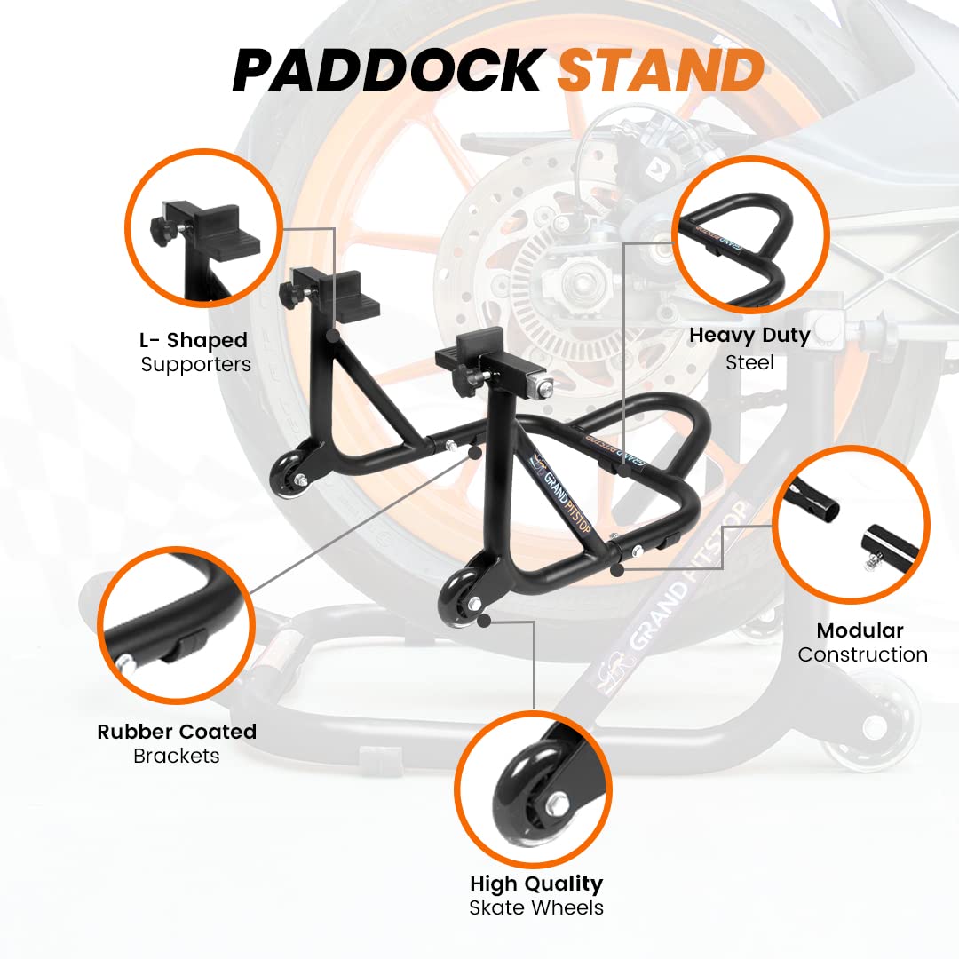 GRAND PITSTOP Motorcycle Stand, Paddock Lift Stand for Rear Wheel with Fork & Swingarm Spool,Weight capicity 529 lbs/240 Kg's, D