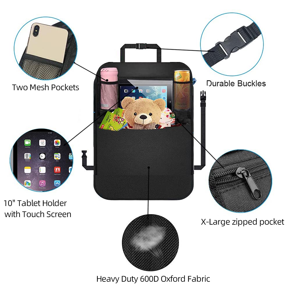 Blyphoo Premium Backseat Organizer For Kids 2 Pack, Heavy Duty Waterproof And Stain Resistant Kick Mats Back Seat Protector, Dur