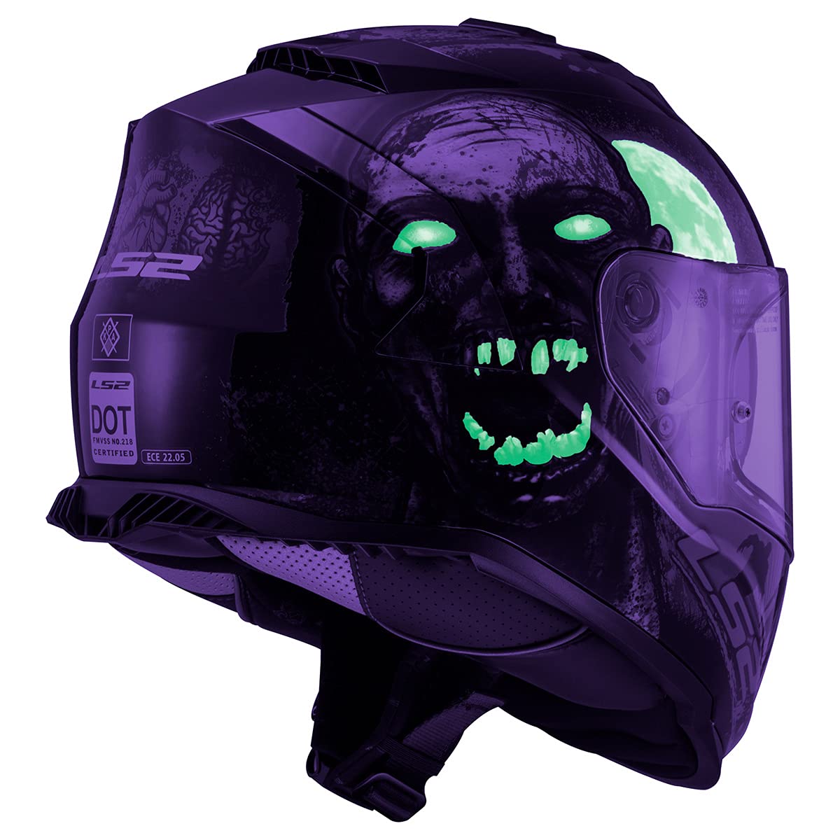 Ls2 Helmets Assault Full Face Motorcycle Helmet W/Sunshield (I Heart Brains Black/Glow - X-Large)