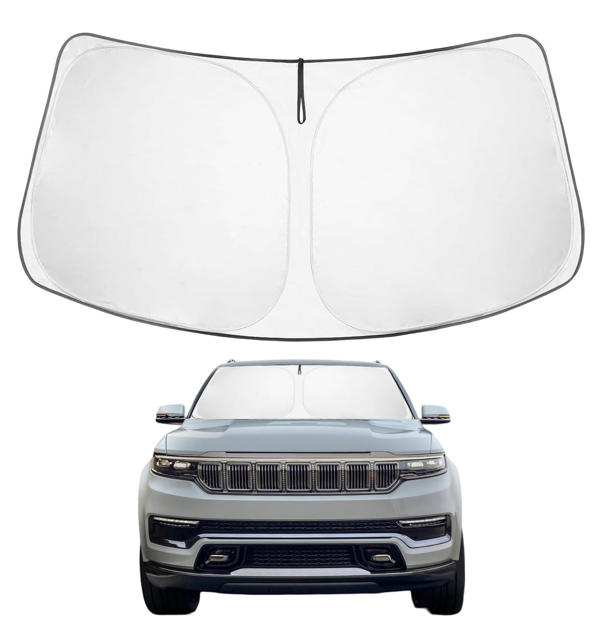 Proadsy 2025 Upgrade Windshield Sun Shade Custom Fit Jeep Wagoneer 2022-2024 2025 4-Layer Foldable Front Sunshade Protector Sun