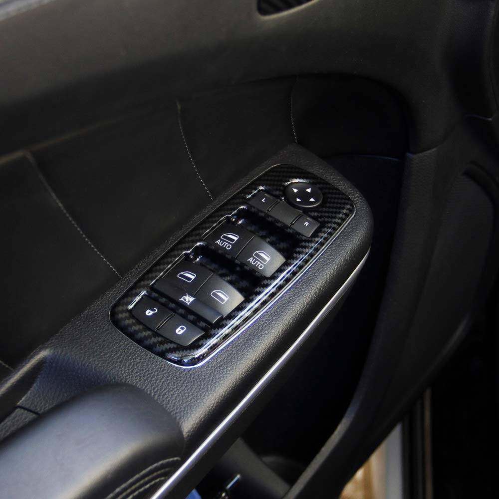 Carbon Fiber Window Lift Trim Switch Panel Cover Trim For Dodge Charger 2011+/ Chrysler 300 2015-2021 Black