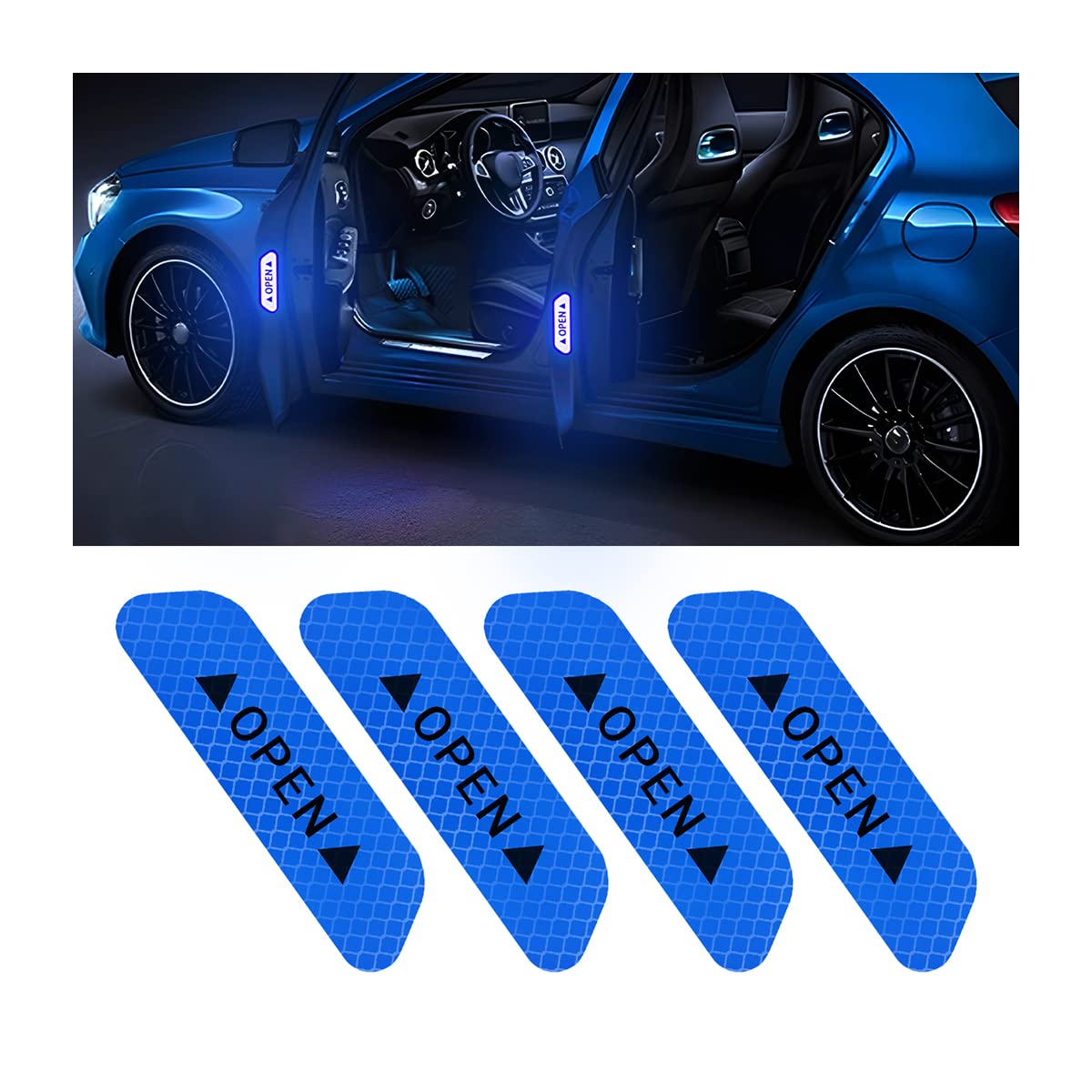 4Pcs Reflective Open Warning Stickers For Car Door, Night Visibility Auto Safety Prompt Decals, 3.6 Inch Anti-Collision Protecti