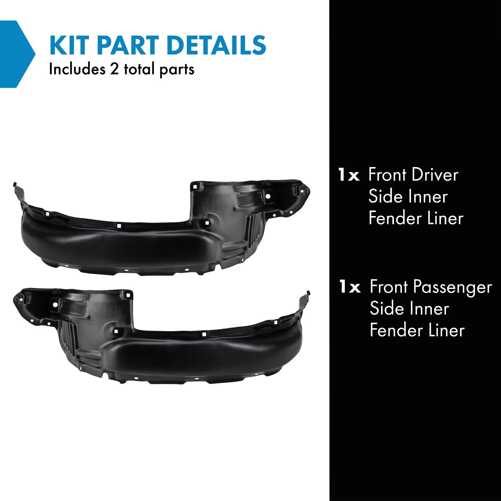 Trq Front Inner Fender Liner Set Compatible With 2005-2011 Toyota Tacoma To1248135 To1249135