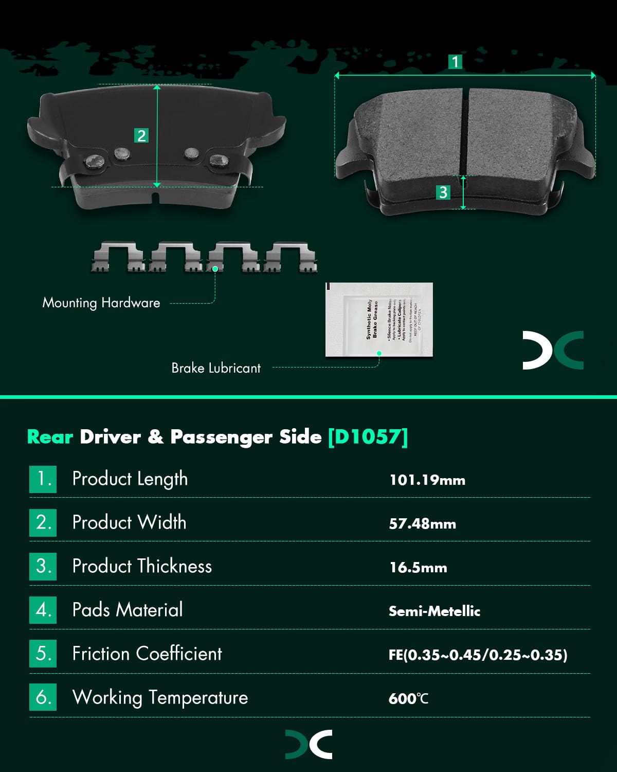 Scitoo D1058 D1057 Front Rear Semi-Metal Brake Pads Sets Fit For Chrysler 300 2005-2019,For Dodge Challenger 2009-2017,For Dodge