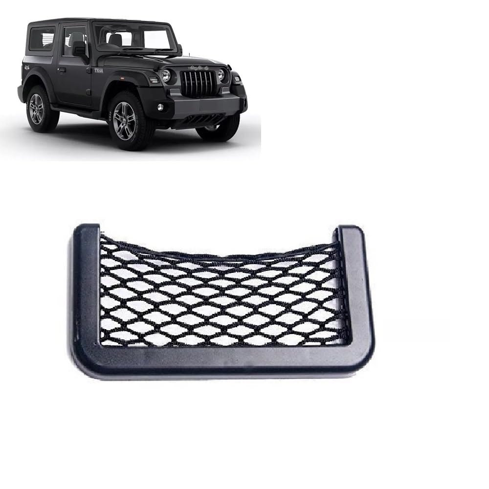 SPYCLOUD Plastic Car Jali Net Pocket | Mobile Phone Keys Holder Organizer | Compact Interior Storage Bag | Durable Mesh Utility 