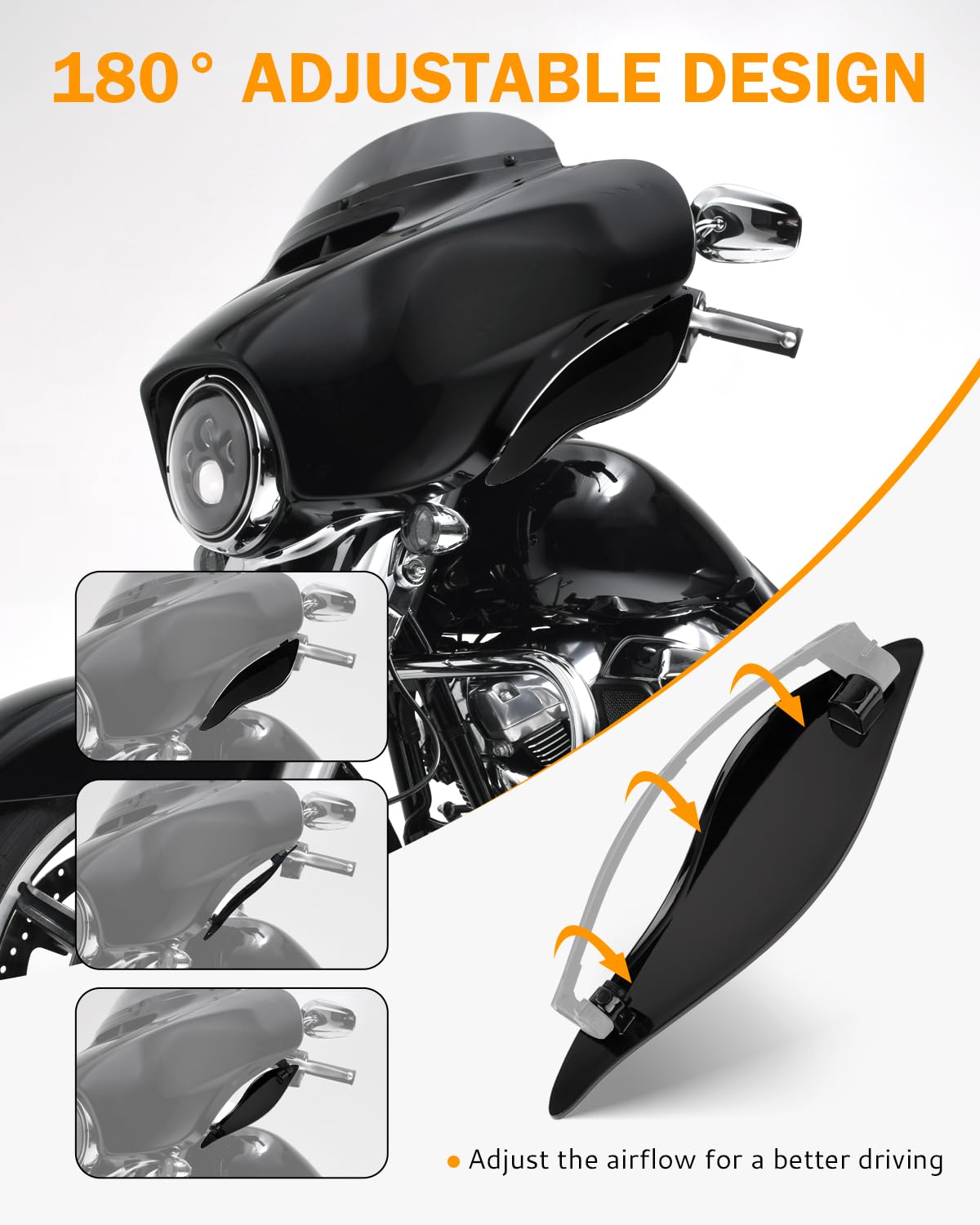 Pbymt Side Wings Air Deflectors, Fairing Side Wing Windshield, Black Adjustable Wind Deflectors Compatible For 2014-2024 Harley Electra Glide Street Glide Tri Glide Ultra Limited Fairing Side Shield