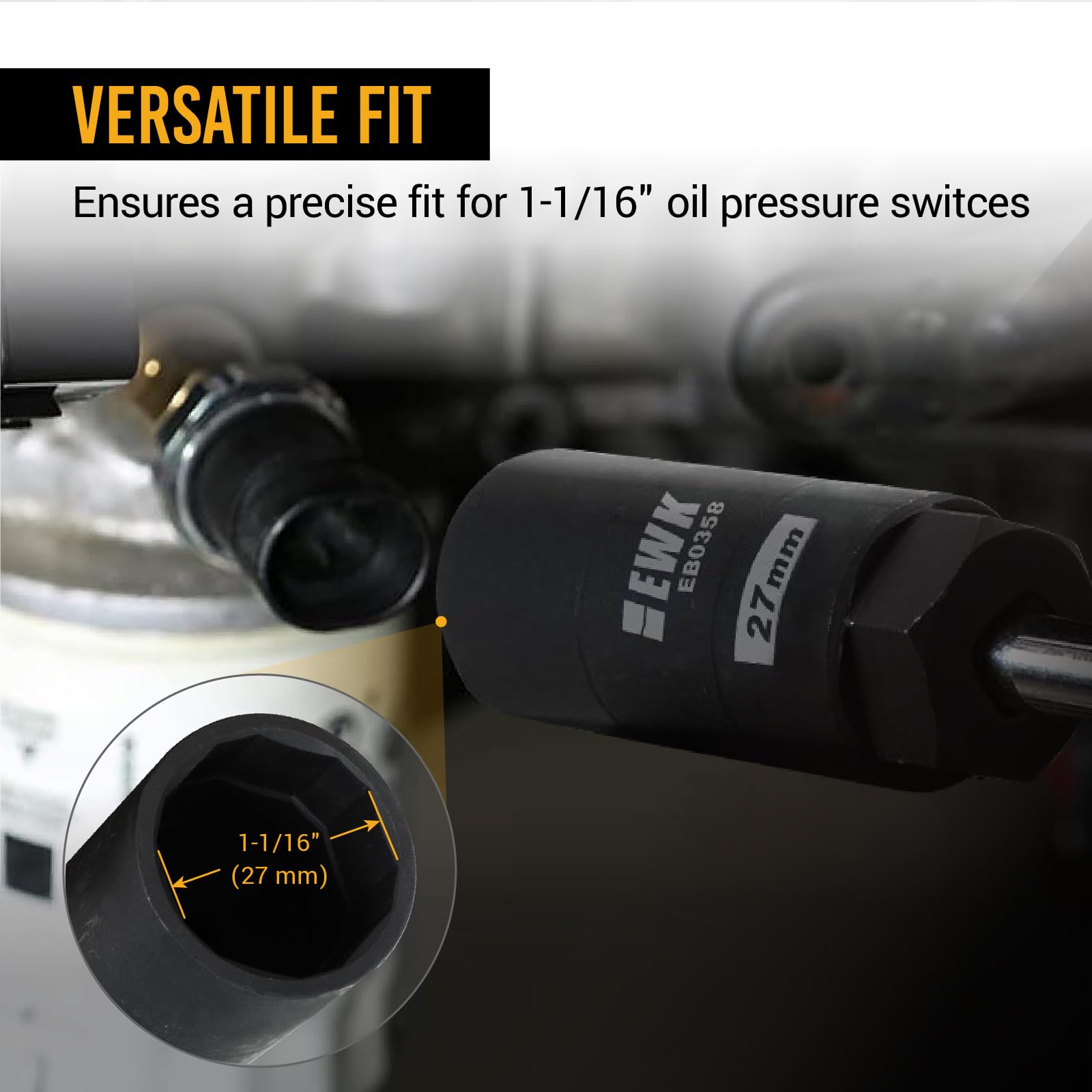 Ewk 1 1/16' (27Mm) Oil Pressure Switch Socket, 3/8' Drive Oil Pressure Sending Unit Socket