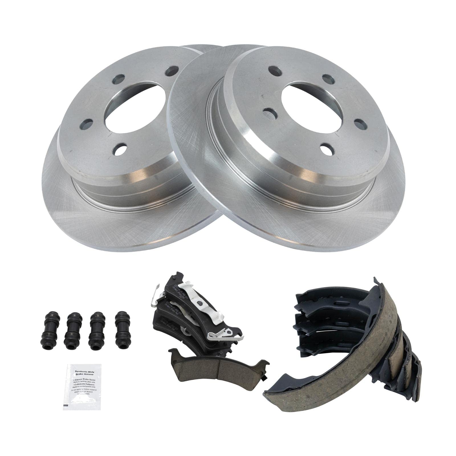Trq Rear Brake Pad & Rotor Kit Brake Pads Brake Rotor Parking Brake Shoe Set Ceramic Compatible With 1995-1998 Jeep Grand Cherok