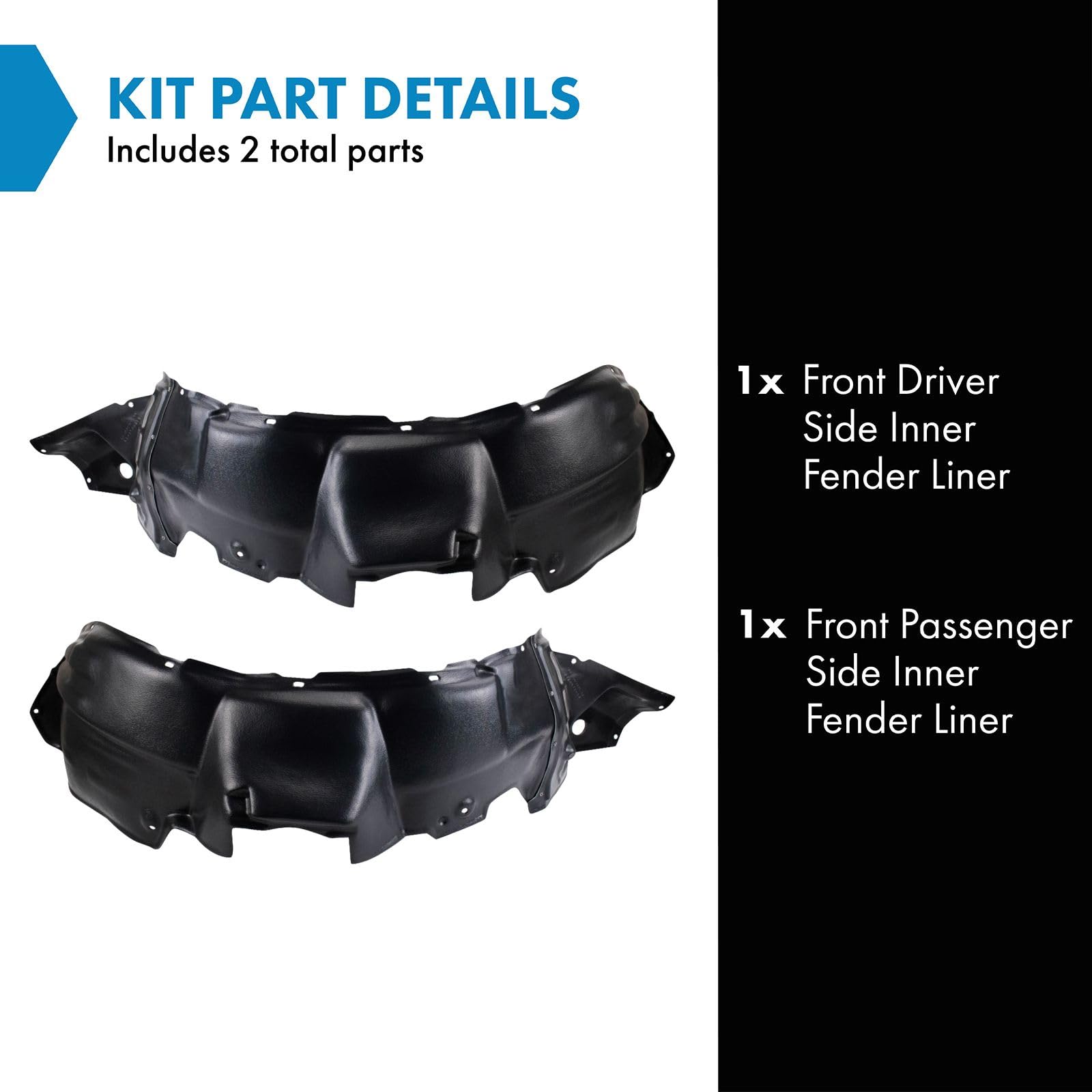 Trq Front Inner Fender Liner Set Compatible With 2004-2007 Toyota Highlander To1250113 To1251113