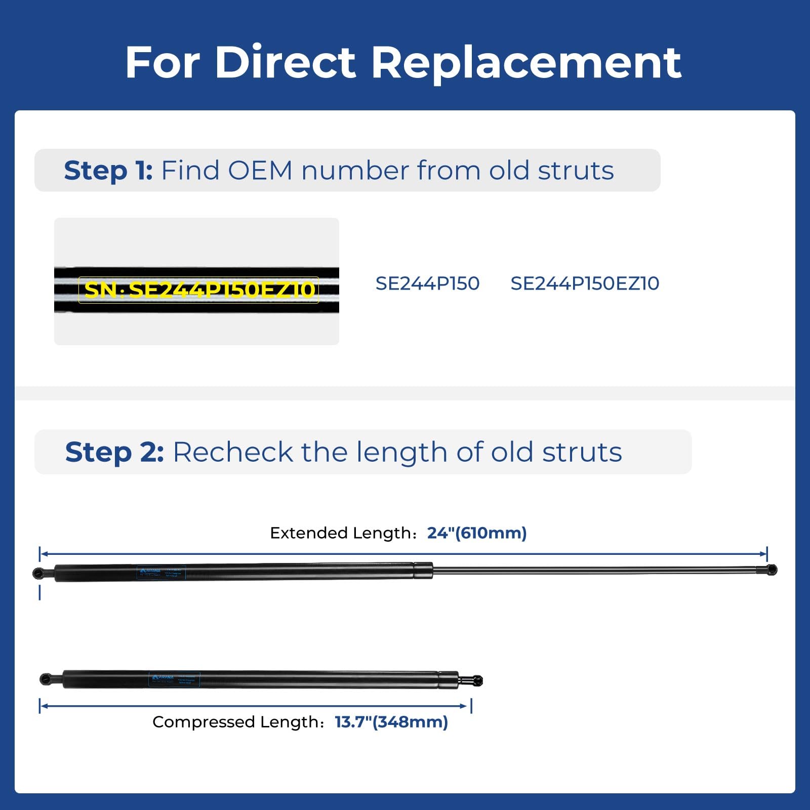 Arana Se24Other150 24 Inch 150Lb/668N Gas Struts Spring Shocks Se24Other150 24 Inch 150Lb Lift Support For Heavy-Duty Floor Hatc