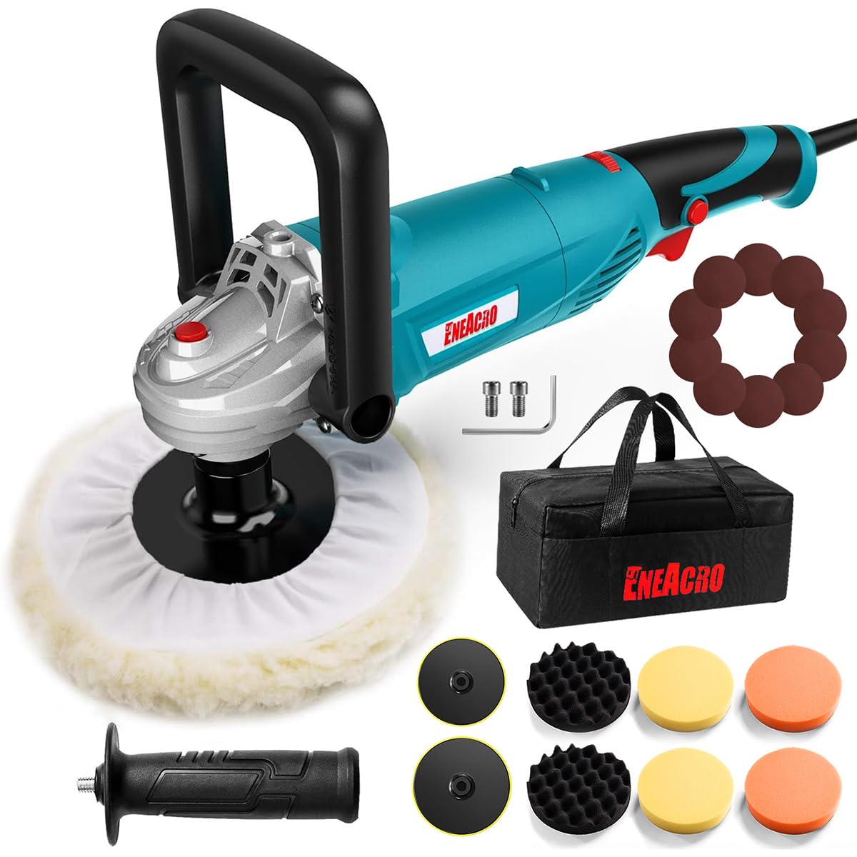 ENEACRO Polisher, Rotary Car Buffer Polisher Waxer, 1600W 7-inch/6-inch Variable Speed 1500-3500RPM, Detachable Handle Suitable 