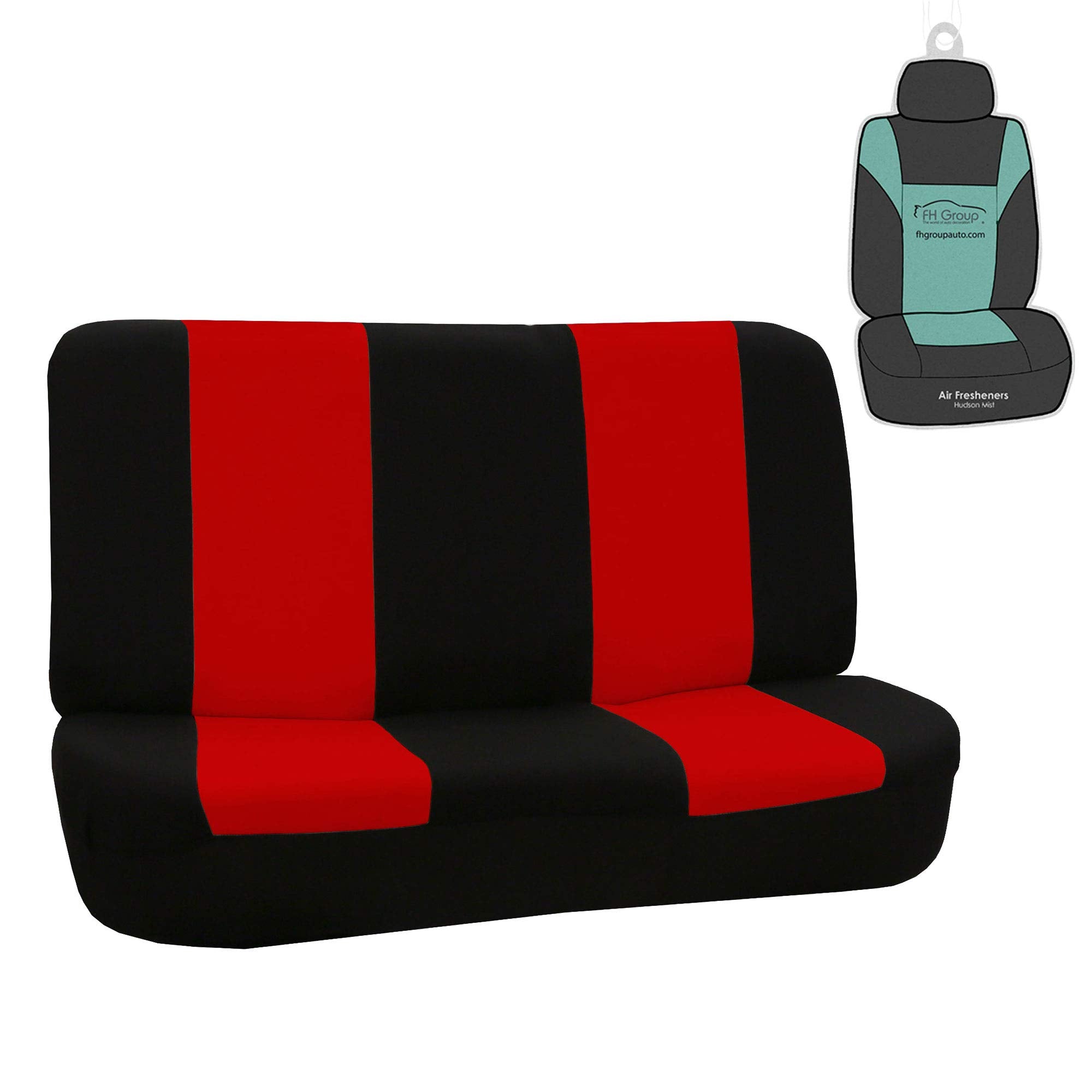 Fh Group Universal Solid Bench Car Seat Cover Fits Detachable Headrests- Universal Fit For Cars Trucks & Suvs (Red/Black)