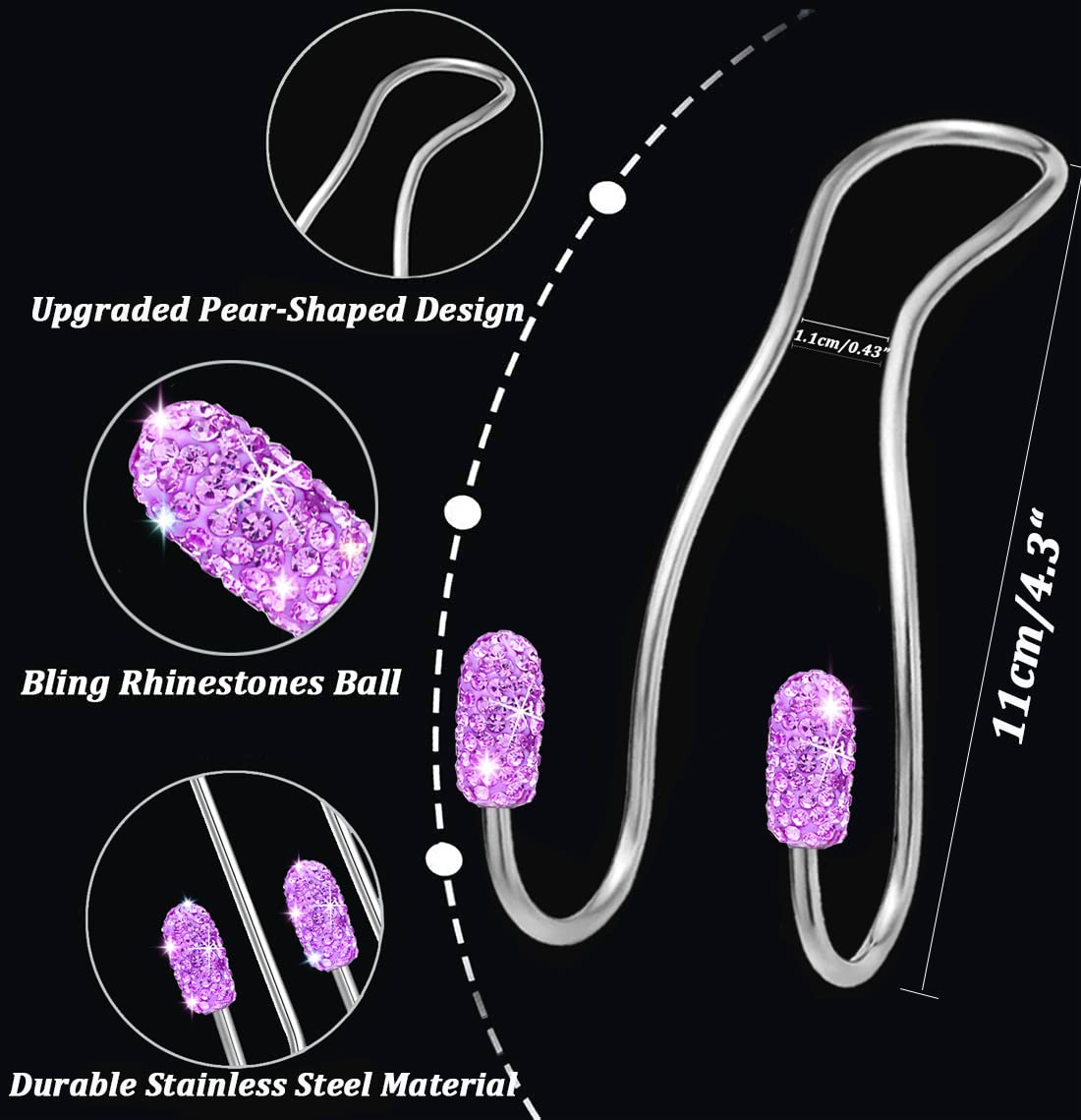 Mtgocha Car Headrest Hooks Car Purse Hanger, Universal Car Hook For Handbag And Wallet, Bling Car Accessories For Women 2 Pack,