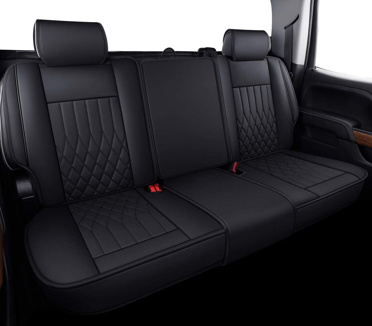 Aierxuan Silverado Sierra Car Rear Seat Covers With Waterproof Leather Fit For 2007-2023 1500 2500 Hd 3500 Hd Crew Double Extended Cab Or Pickup Truck Black