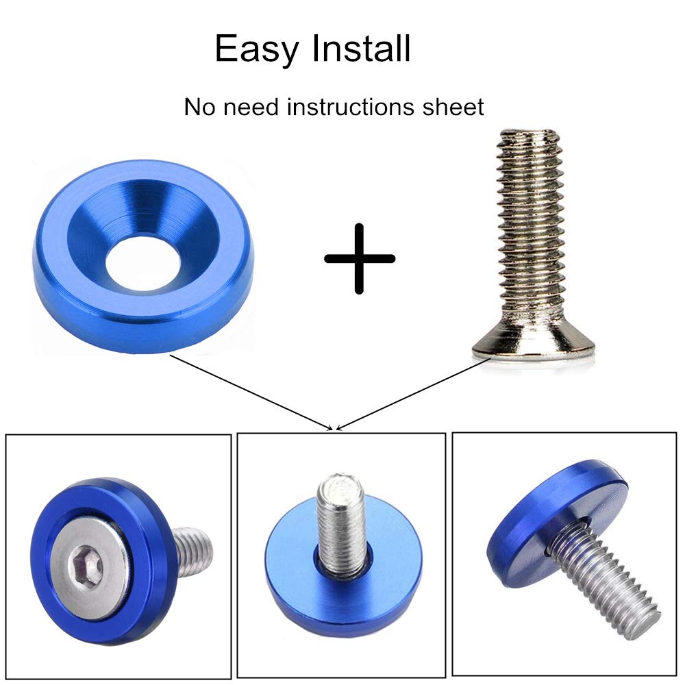 20Pcs Aluminum Fender Bumper Washers M6X20Mm Cnc Billet Bolt Engine Dress Up Kits (Blue)