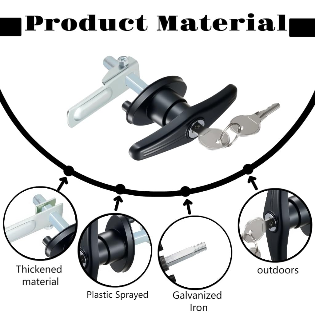 Ojeemii 2PCS Truck Cap Locking T-Handle, Camper Shell Accessories, T-Handle Latch with Keyed Lock, Truck Camper Shell Lock, Key