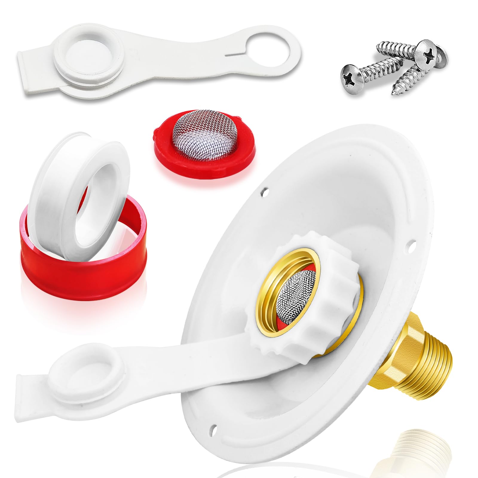 Rv City Water Inlet With Check Valve, Rv Water Fill Inlet Connection With 3/4 Nh Female To 1/2 Npt Male Lead-Free Brass City Water Inlet Flange For Rv, Rv Water Inlet Replacement