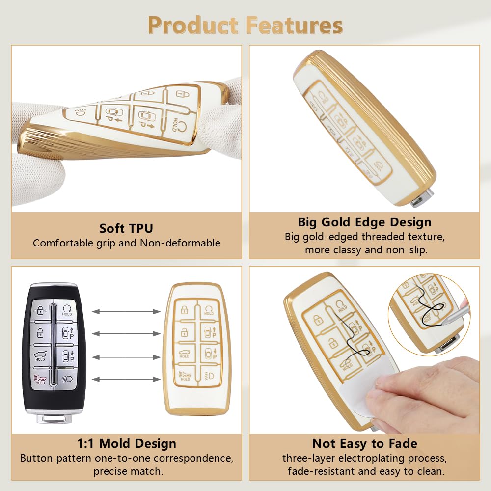 Pifoog Key Fob Cover For Genesis Gv70 Gv80 2023 2022 2021 Accessories 8 Buttons Car Keys Case Shell With Cute Girly Keychain Rin