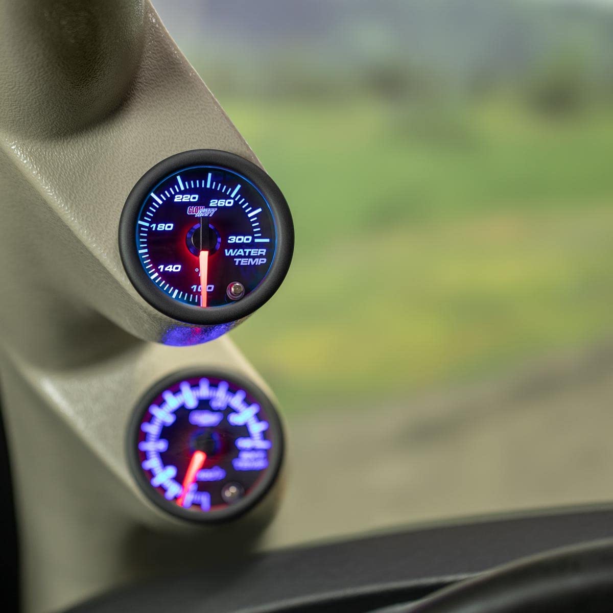 Glowshift Tinted 7 Color 300F Water Coolant Temperature Gauge Kit - Includes 1/8-27 Npt Electronic Sensor & Wiring - Multi-Color