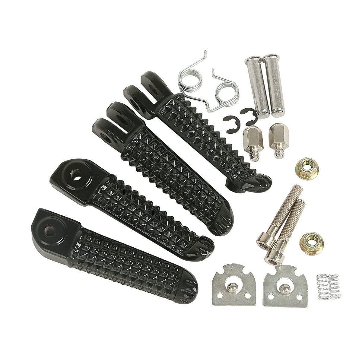 Front Rear Footrests Foot Pegs Fits For Yamaha Yzf R1 2002-2014 R6 2003-2012 04 09 10 (Black) (Black)