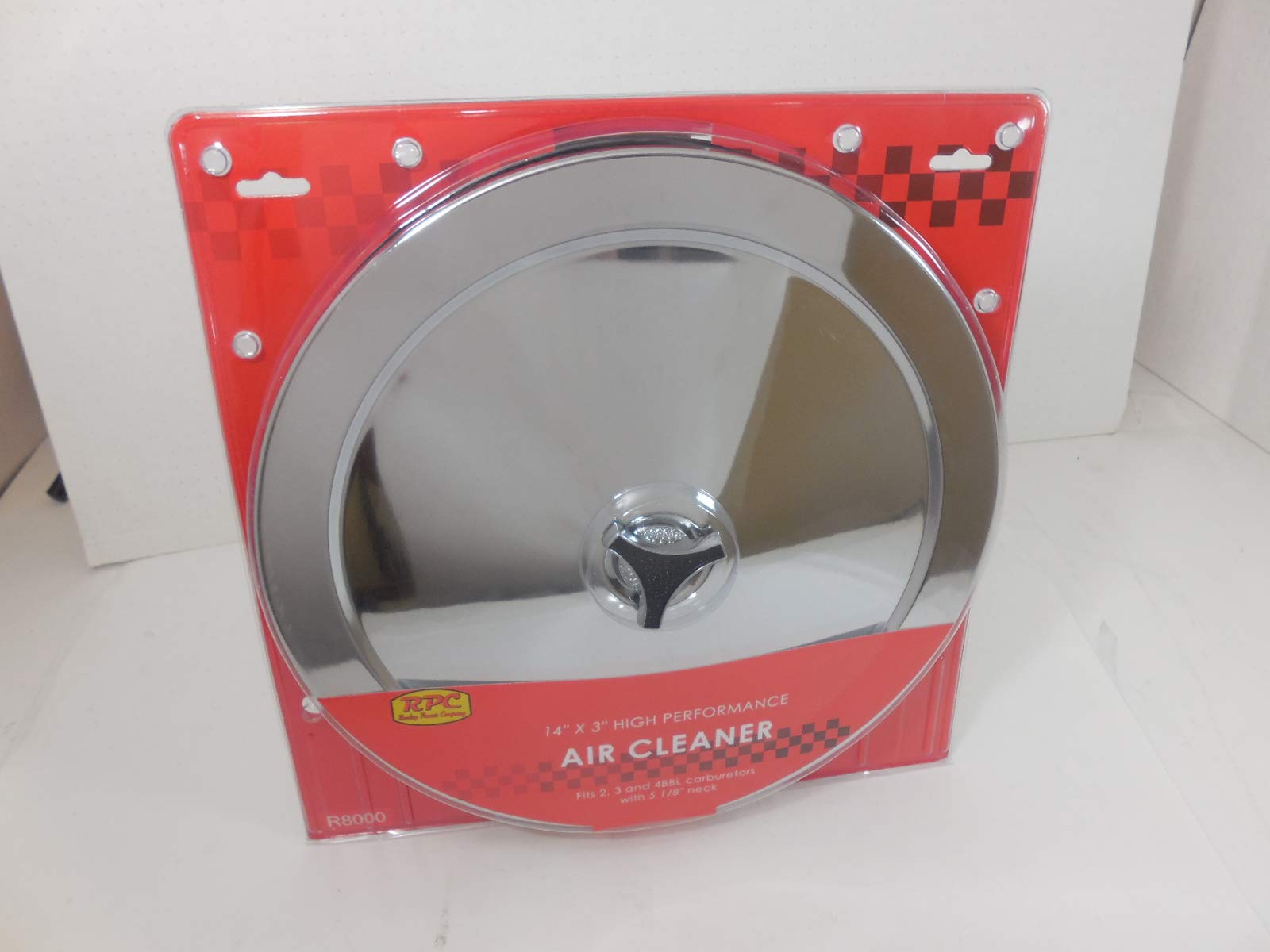 Racing Power Company Air Cleaner Assembly, Muscle Car, 14 in Round, 3 in Element, 5-1/8 in Carb Flange, Flat Base, Steel, Chrome