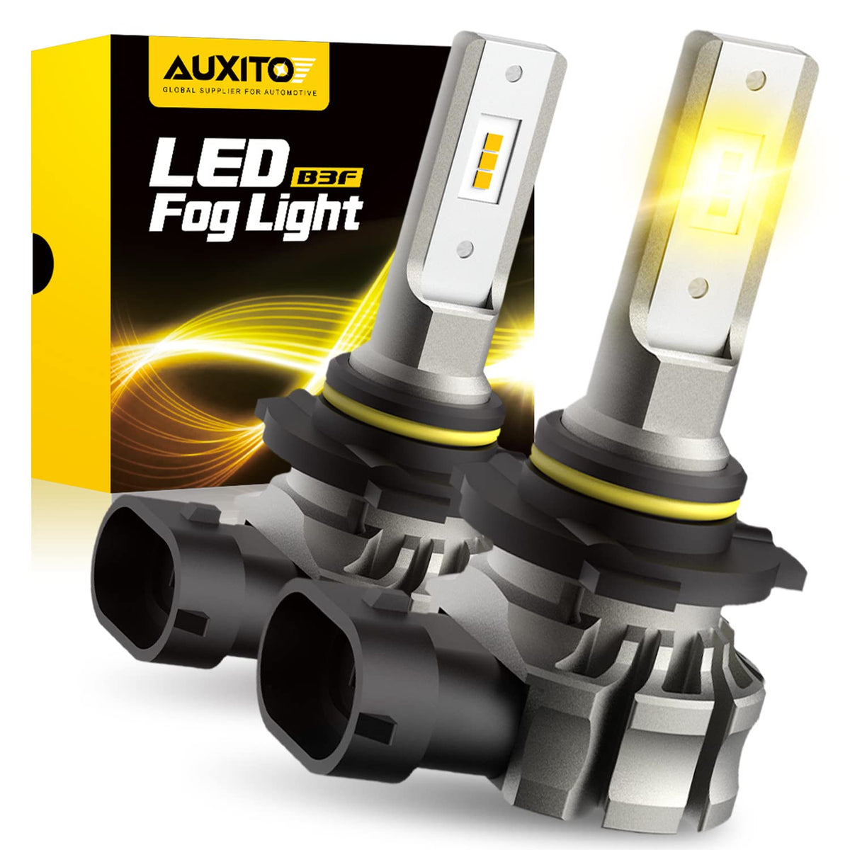 Auxito 9145 Led Fog Light Bulbs, 6000Lm 3000K Amber Yellow Light, 300% Brightness H10 9140 9045 9040 Led Fog Lights, Csp Led Chi