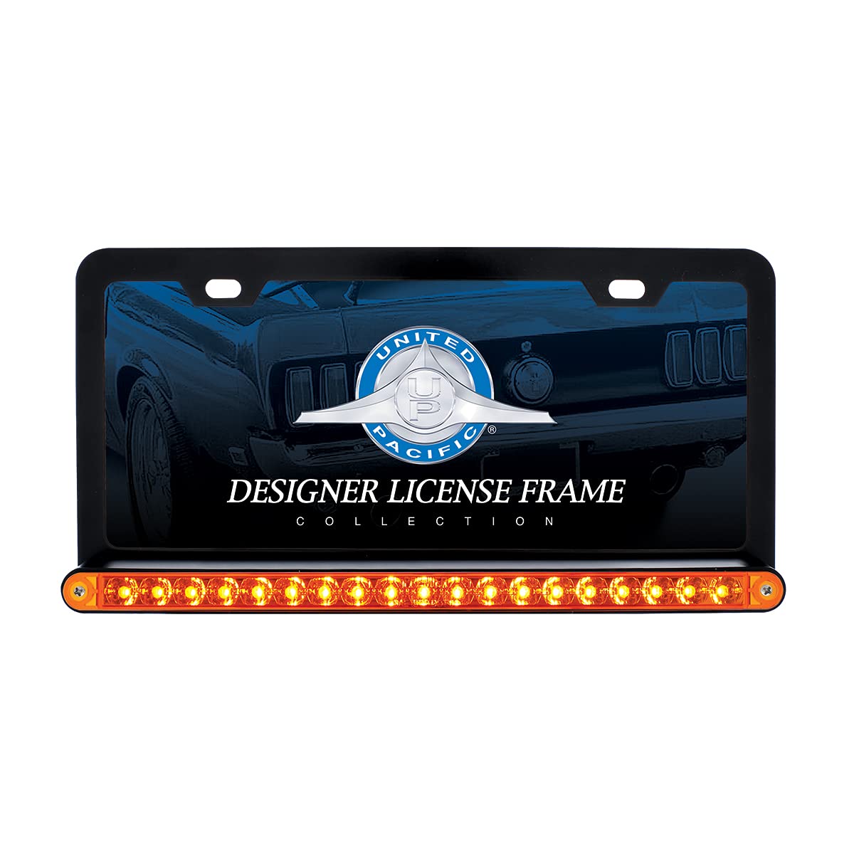 United Pacific 36476 Black License Frame With 19 Led 12' Reflector Light Bar (Amber/Amber)