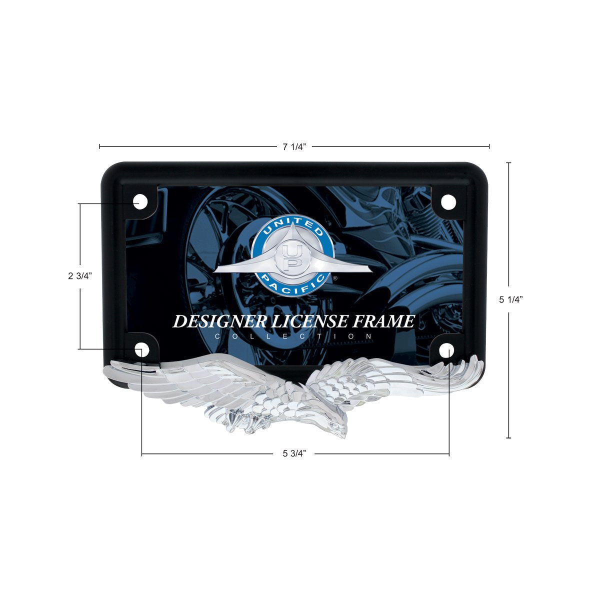 United Pacific Chrome/Black Eagle Motorcycle License Plate Frame,U.S. Standard,50124