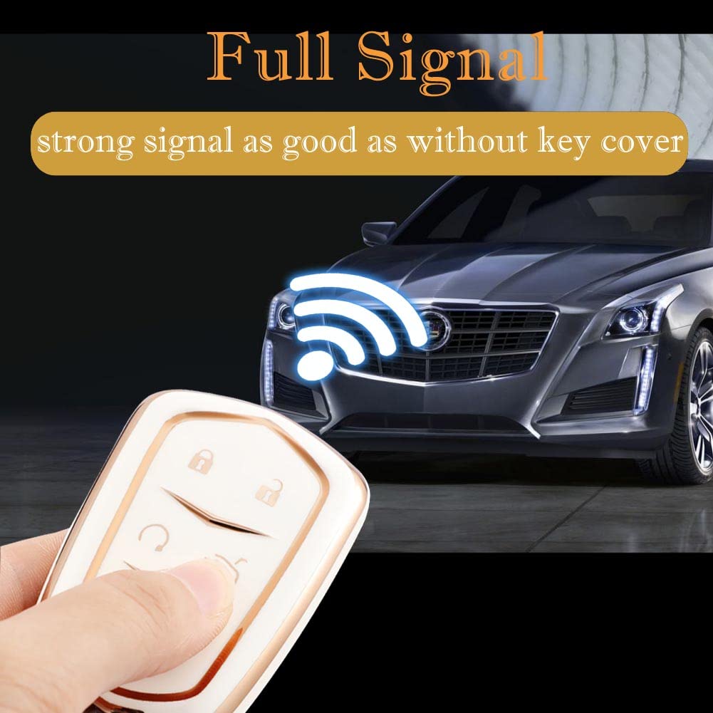 Cacacar For Cadillac Key Fob Cover With Keychain, For Cadillac Escalade Ats Cts Ct6 Sts Srx Xt5 Key Fob Case Premium Soft Tpu Full Protection Smart Key Holder (B-Gray)