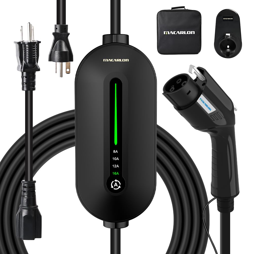 Level 1&2 EV Charger, Electric Vehicle Portable Charger, 8-16A Adjustable,with 25FT Cable, 110V-240V J1772 Electric Cars,NEMA 6-