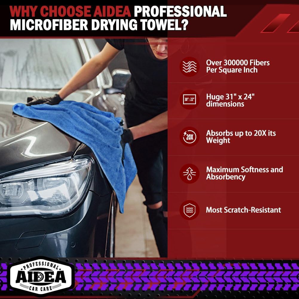 Aidea Microfiber Towels For Cars-4Pk, Large Professional Car Drying Towel, Scratch-Free & Absorbent Drying Towel For Cars, Suvs,